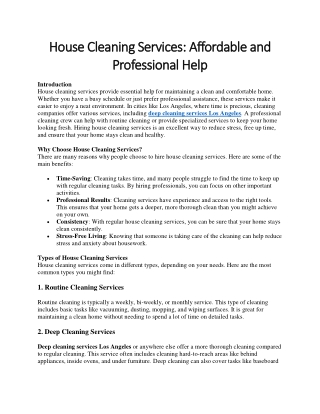 House Cleaning Services Affordable and Professional Help