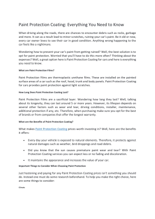 Paint Protection Coating