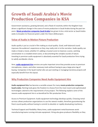 Growth of Saudi Arabia’s Movie Production Companies in KSA