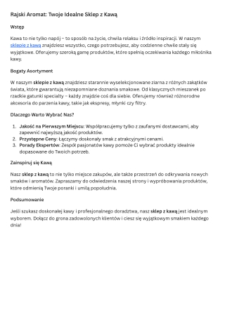 Rajski Aromat Twoje Idealne Sklep z Kawą