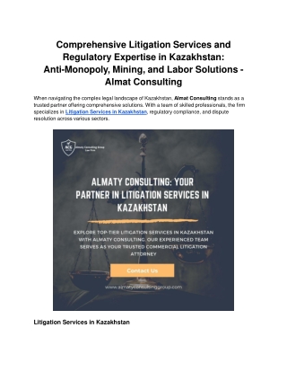 Comprehensive Litigation Services and Regulatory Expertise in Kazakhstan_ Anti-Monopoly, Mining, and Labor Solutions - A