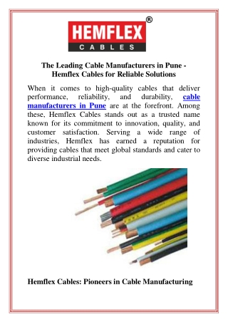 The Leading Cable Manufacturers in Pune  Hemflex Cables for Reliable Solutions