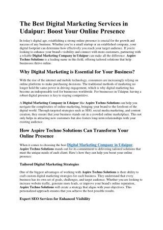 The Best Digital Marketing Services in Udaipur