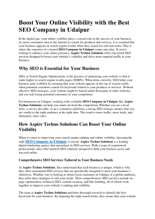 Boost Your Online Visibility with the Best SEO Company in Udaipur