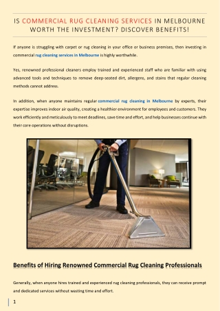 Is Commercial Rug Cleaning Services in Melbourne Worth the Investment Discover Benefits!