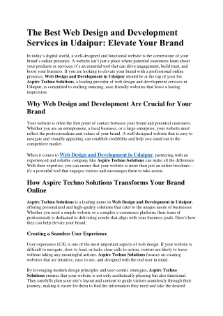 The Best Web Design and Development Services in Udaipur