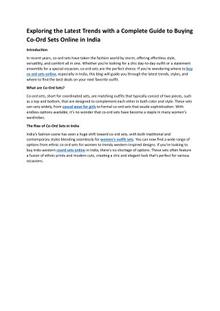 Exploring the Latest Trends with a Complete Guide to Buying Co-Ord Sets Online i