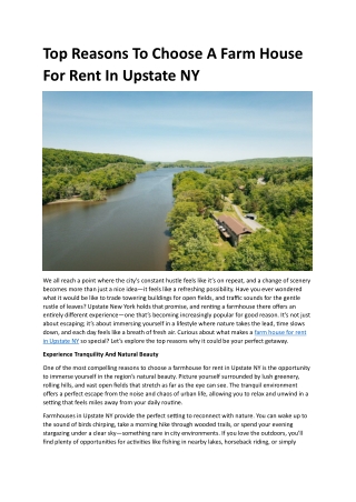 Top Reasons To Choose A Farm House For Rent In Upstate NY
