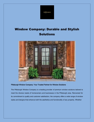 Window Company: Durable and Stylish Solutions