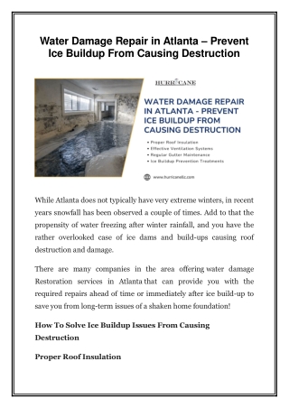 Water Damage Repair in Atlanta – Prevent Ice Buildup From Causing Destruction