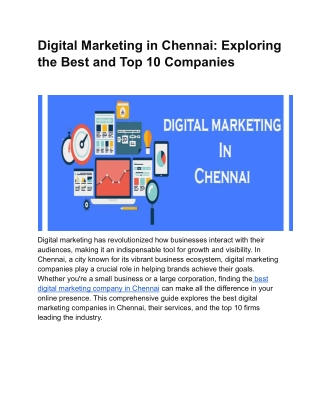 Digital Marketing in Chennai: Exploring the Best and Top 10 Companies