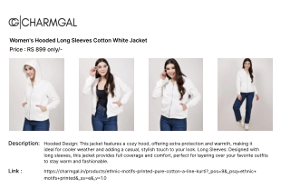 Women's Hooded Long Sleeves Cotton White Jacket