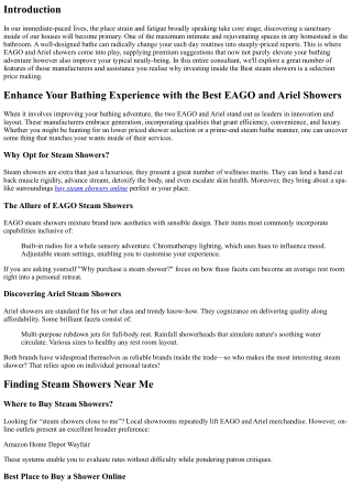 “Enhance Your Bathing Experience with the Best EAGO and Ariel Showers”