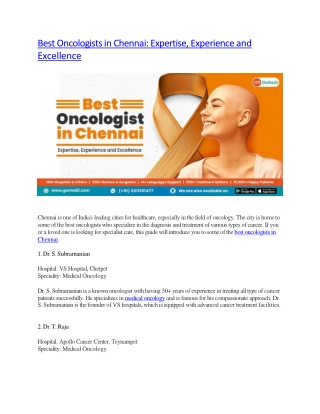 Best Oncologists in Chennai Expertise, Experience and Excellence