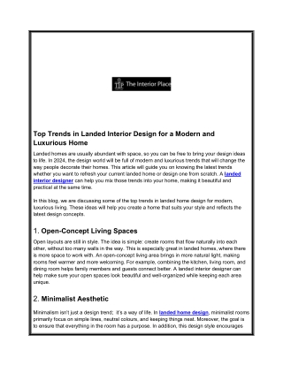 Top Trends in Landed Interior Design for a Modern and Luxurious Home