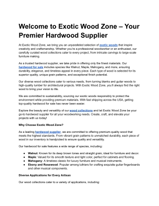 Welcome to Exotic Wood Zone – Your Premier Hardwood Supplier