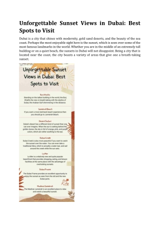 Unforgettable Sunset Views in Dubai Best Spots to Visit