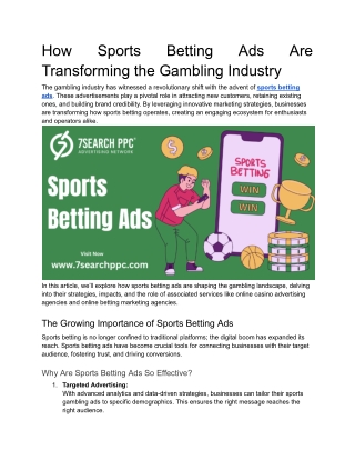 How Sports Betting Ads Are Transforming the Gambling Industry