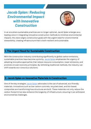 Jacob Splan Reducing Environmental Impact with Innovative Construction