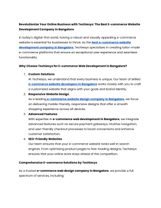 E-commerce Website Development Company in Bangalore - Techiesys