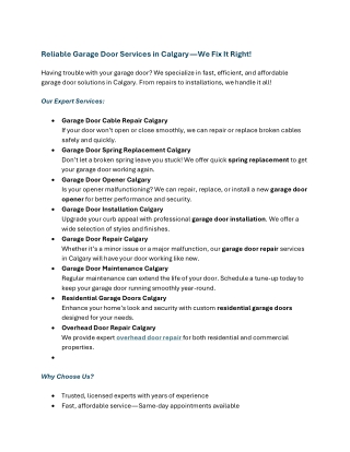 Reliable Garage Door Services in Calgary — We Fix It Right