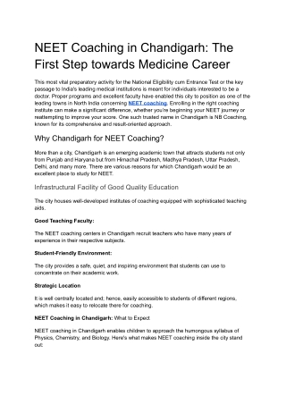 NEET Coaching in Chandigarh_ The First Step towards Medicine Career