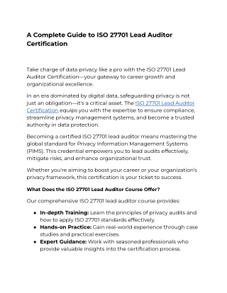 ISO 27701 Lead Auditor Certification