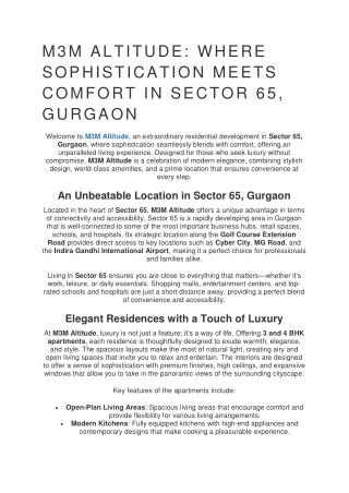 M3M Altitude Where Sophistication Meets Comfort in Sector 65, Gurgaon