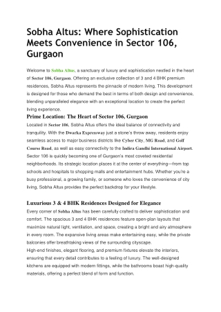 Sobha Altus Where Sophistication Meets Convenience in Sector 106, Gurgaon
