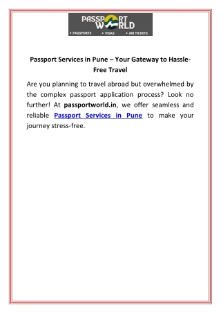 Passport Services in Pune  Your Gateway to Hassle-Free Travel