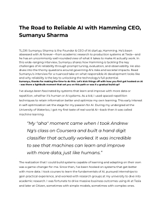 The Road to Reliable AI with Hamming CEO, Sumanyu Sharma