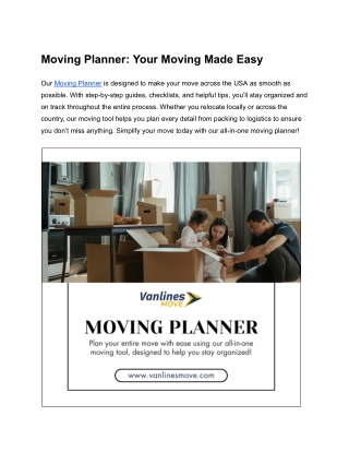 Moving Planner: Your Moving Made Easy
