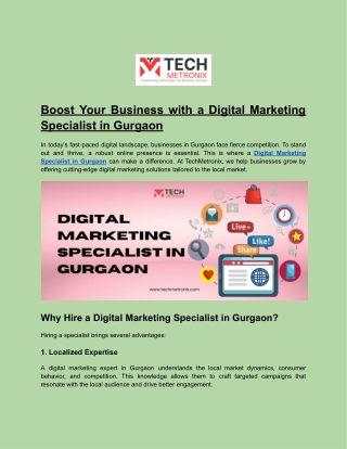 Digital Marketing Specialist in Gurgaon-Techmetronix