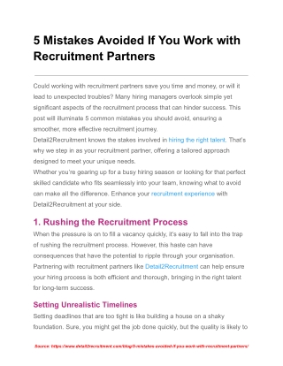 5 Mistakes Avoided If You Work with Recruitment Partners