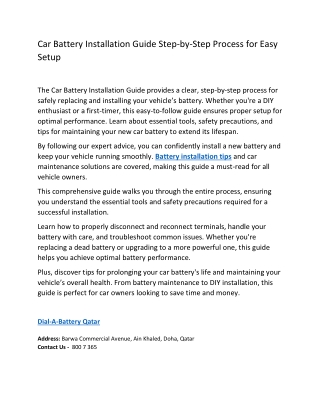 Car Battery Installation Guide Step-by-Step Process for Easy Setup