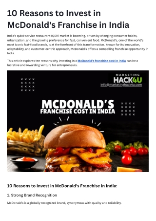 10 Reasons to Invest in McDonald's Franchise in India