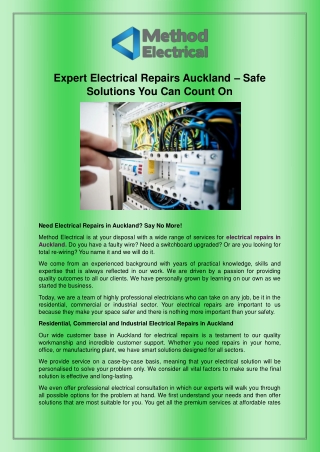 Expert Electrical Repairs Auckland – Safe Solutions You Can Count On