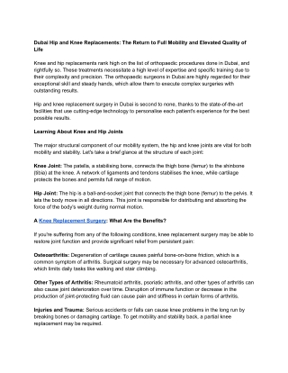 Dubai Hip and Knee Replacements_ The Return to Full Mobility and Elevated Quality of Life