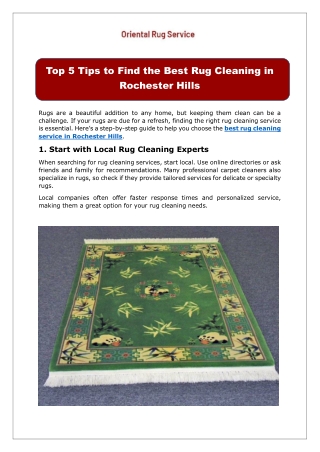 Top 5 Tips to Find the Best Rug Cleaning in Rochester Hills