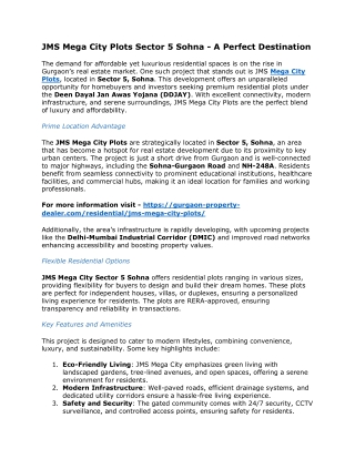 JMS Mega City Plots Sector 5 Sohna - A Perfect Destination