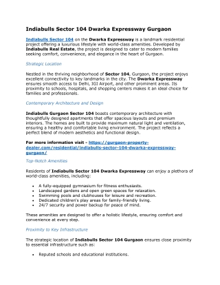 Indiabulls Sector 104 Dwarka Expressway Gurgaon