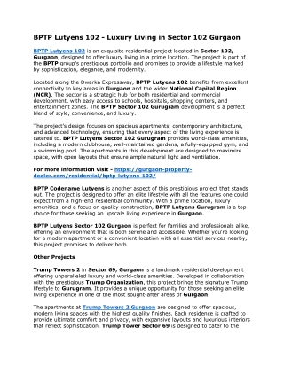 BPTP Lutyens 102 - Luxury Living in Sector 102 Gurgaon