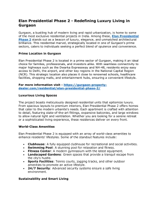 Elan Presidential Phase 2 - Redefining Luxury Living in Gurgaon