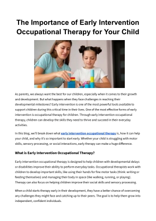 The Importance of Early Intervention Occupational Therapy for Your Child