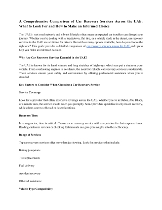 A Comprehensive Comparison of Car Recovery Services Across the UAE