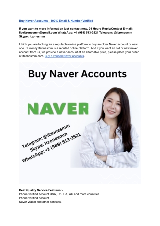Buy Naver Accounts - 100% Email & Number Verified