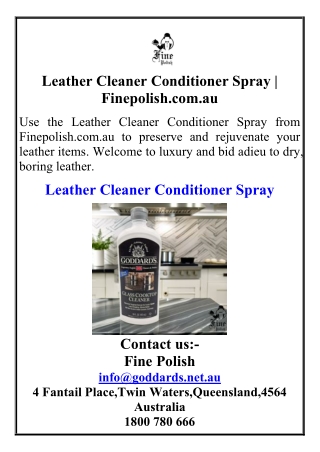 Leather Cleaner Conditioner Spray  Finepolish.com.au
