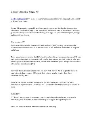 In Vitro Fertilisation - Origins IVF
