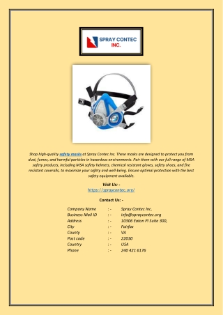 Reliable Safety Masks for Protection – Shop at Spray Contec Inc.