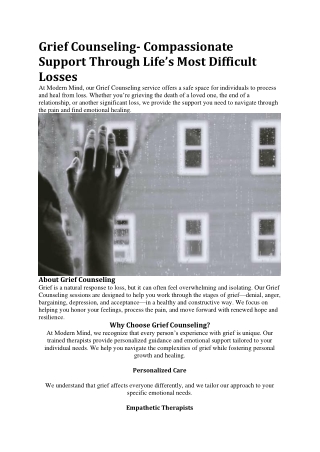 Grief Counseling- Compassionate Support Through Life’s Most Difficult Losses